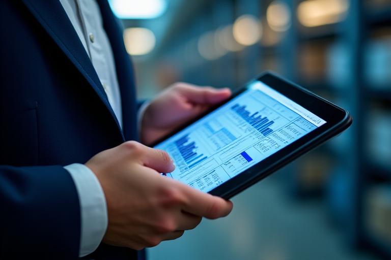 Logistics specialist checking digital manifest