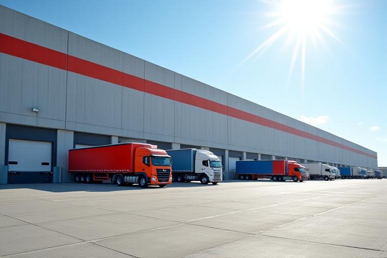Cargo delivery at industrial warehouse