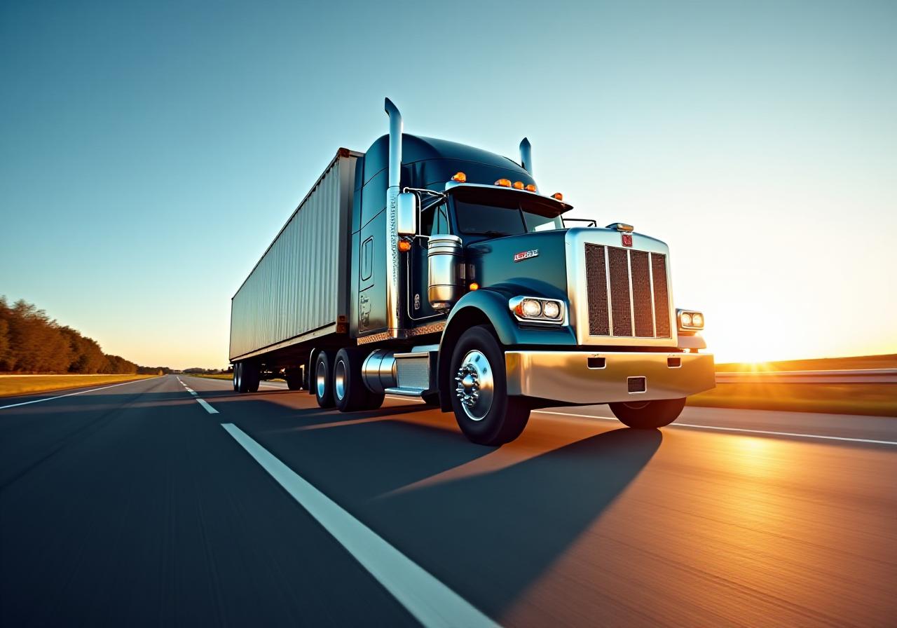 Heavy duty logistics truck in transit