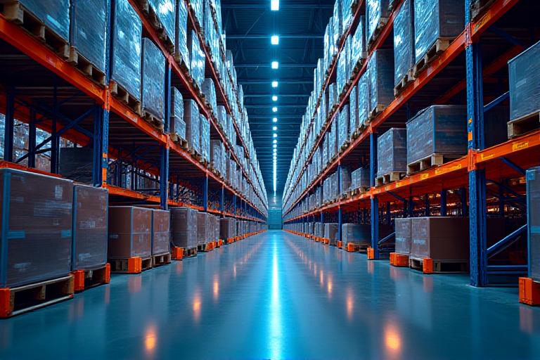 Interior of high-tech logistics warehouse