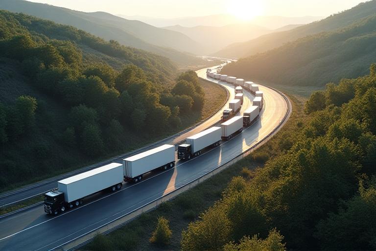 Modern logistics fleet on the highway
